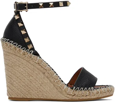 Valentino Garavani Double Rockstud Wedge Sandals 105mm In Black
