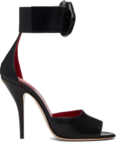 VALENTINO GARAVANI BLACK DRIP ROSE KIDSKIN HEELED SANDALS