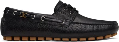 Valentino Garavani Black Driver Fastaway Buffalo Loafers In 0no Nero
