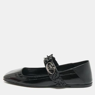 Pre-owned Valentino Garavani Black Eel Leather Vlogo Locker Mary Jane Ballet Flats Size 39