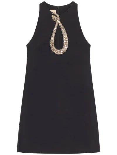 Valentino Garavani Wool-silk Mini Dress With Embellished Neckline Cut-out In Black