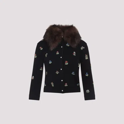 VALENTINO BLACK EMBROIDERED CARDIGAN