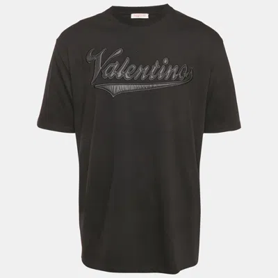 Pre-owned Valentino Black Embroidered Regular Fit T-shirt Xxl