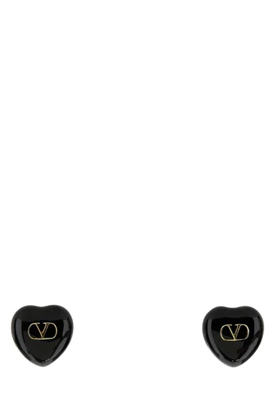 VALENTINO GARAVANI BLACK ENAMEL AND METAL COEUR ROYAL EARRINGS