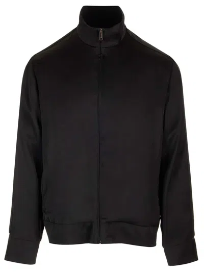 Valentino Satin Neck Sweatshirt With Zip Pockets In Black