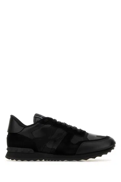 Valentino Garavani Black Fabric And Leather Rockrunner Camouflage Sneakers In Multi