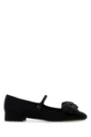 Valentino Crystal Bow Mary Jane Ballerina Flats In Black