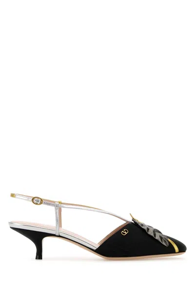 Valentino Garavani Black Fabric Pumps In Nerosilveroldgold