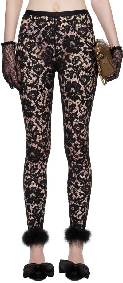 Valentino Black Feathers Lace Leggings