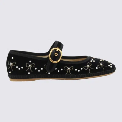 Valentino Garavani Black Mary-jane Endouce Velvet Ballerina Flats