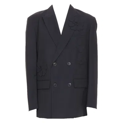 Pre-owned Valentino Black Floral Applique Double Breasted Virgin Wool Blazer Jacket It46 S