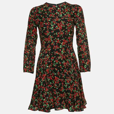 Pre-owned Valentino Black Floral Print Silk Mini Dress S