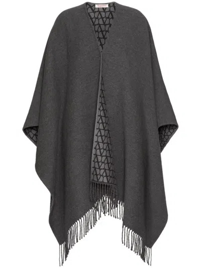 VALENTINO BLACK FRINGED DOUBLE PONCHO