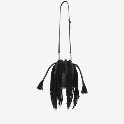 Valentino Garavani Black Fringed Leather Shoulder Bag