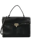 Valentino Black Grained Calfskin Leather Rockstud Top Handle Flap Shoulder Bag  (authentic Pre-loved In Black