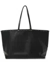 Valentino Black Grained Calfskin Leather Small Rockstud Shoulder Tote  (authentic Pre-loved) In Black