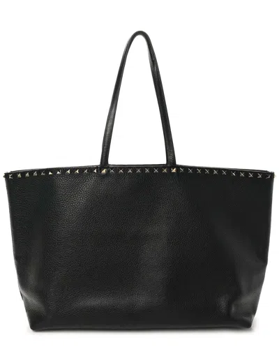 Valentino Garavani Valentino Black Grained Calfskin Leather Small Rockstud Shoulder Tote  (authentic Pre-loved)