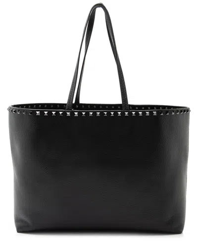 Valentino Garavani Valentino Black Grained Leather Rockstud Shopper Tote (authentic Pre-loved)