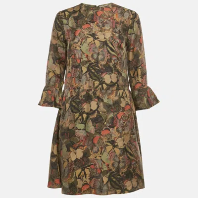 Pre-owned Valentino Black Green Butterfly Print Silk Mini Dress M