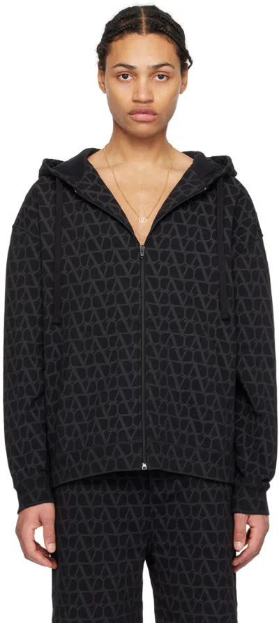 Valentino Toile Iconographe Zip-up Hoodie In Black