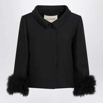Valentino Black Jacket With A Peter Pan Collar In Virgin Wool And Silk