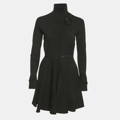 Pre-owned Valentino Black Jersey Floral Applique Mini Dress M