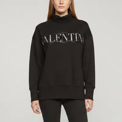 Pre-owned Valentino Black Jersey Lace Detail Turtleneck Sweatshirt S
