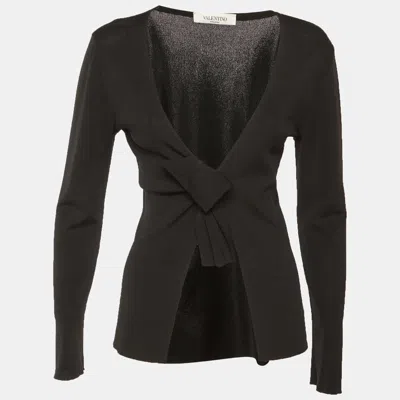 Pre-owned Valentino Black Knit Bow Detail Cardigan L