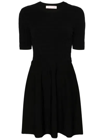 Valentino Black Knit Jacquard Mini Dress With Flared Skirt For Women