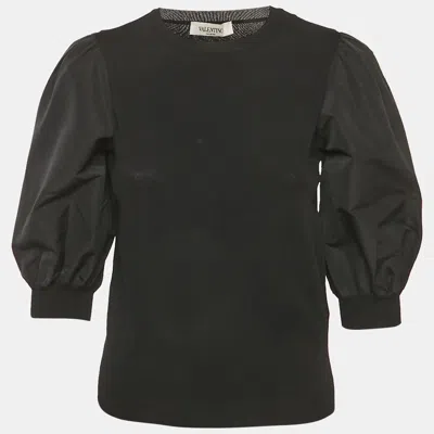 Pre-owned Valentino Black Knit Puff Sleeve Top S