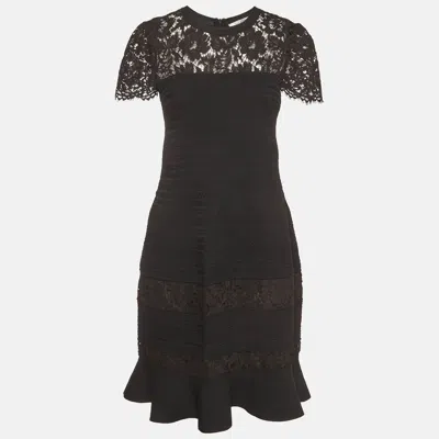 Pre-owned Valentino Black Knit Short Sleeve Midi Dress L