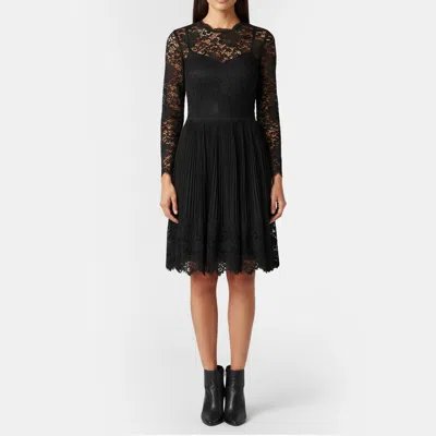 Pre-owned Valentino Black Lace And Lambskin Leather Long Sleeve Dress S