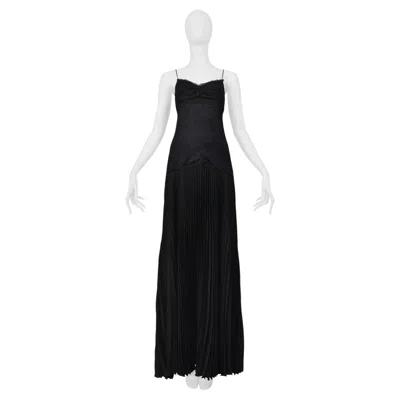 Pre-owned Valentino Black Lace Evening Gown With Pleated Skirt