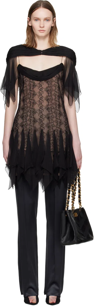 Valentino Black Lace Minidress In Multi