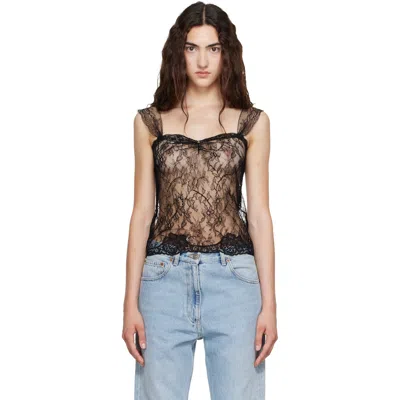 Valentino Black Lace Tank Top In Burgundy