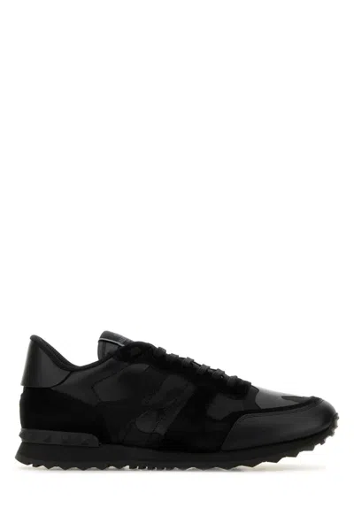 Valentino Garavani Black Fabric And Leather Rockrunner Camouflage Sneakers In Multi