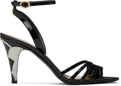 VALENTINO GARAVANI BLACK LADYCRUSH PATENT LEATHER HEELED SANDALS