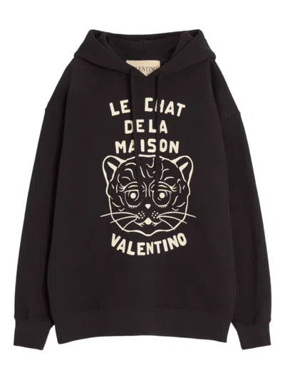 VALENTINO BLACK LE CHAT DE LA MAISON COTTON HOODIE
