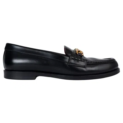 Pre-owned Valentino Garavani Valentino Black Leather 2022 Vlogo Chain Loafers Shoes 38.5