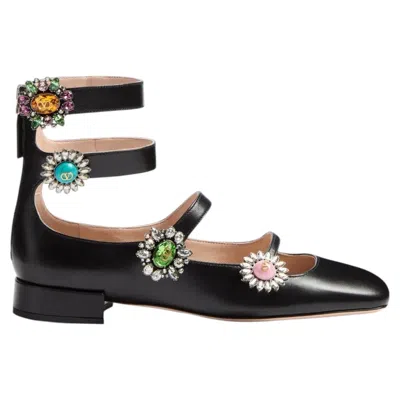 Pre-owned Valentino Garavani Valentino Black Leather 2025 Preshoes Crystal Ballet Flats Shoes 38