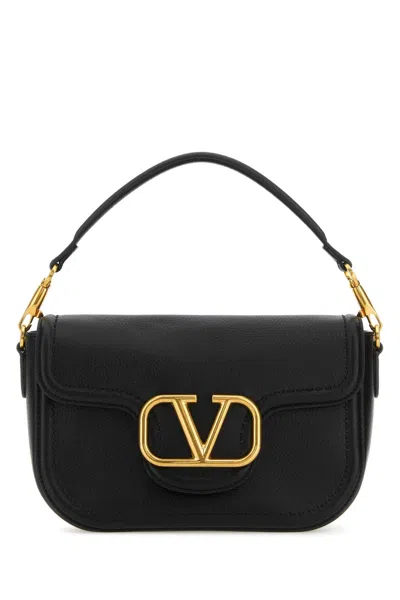 Valentino Garavani Midnight Blue Leather Alltime Shoulder Bag In Black
