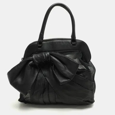 Pre-owned Valentino Garavani Black Leather And Mesh Bow Tote