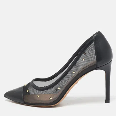 Pre-owned Valentino Garavani Black Leather And Mesh Pointed Toe Pumps Size 36