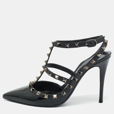 Pre-owned Valentino Garavani Black Leather And Patent Leather Rockstud Pumps Size 38