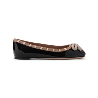 Valentino Garavani Valentino Black Leather Ballerina With Platinum Studded Accents