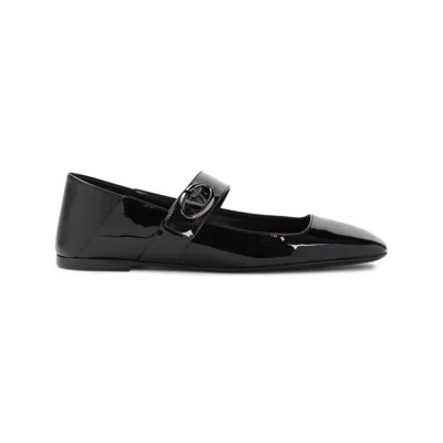 VALENTINO GARAVANI VALENTINO BLACK LEATHER BALLERINAS WITH GLOSSY FINISH
