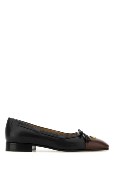 VALENTINO GARAVANI BLACK LEATHER BALLET FLATS