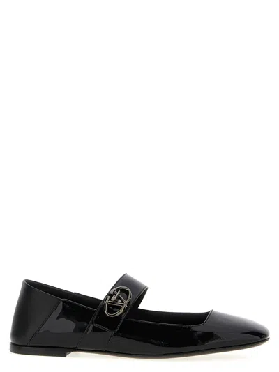 VALENTINO GARAVANI BLACK LEATHER BALLET FLATS