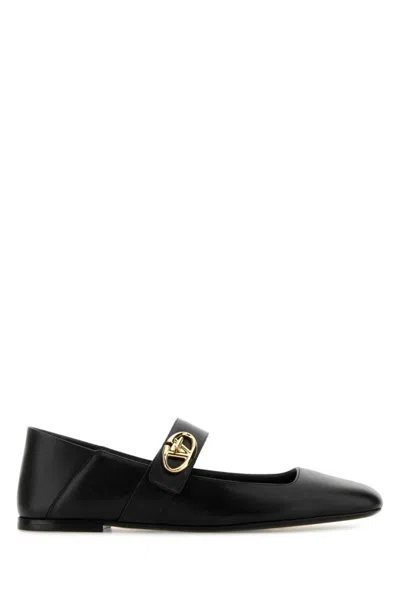 VALENTINO GARAVANI BLACK LEATHER BALLET FLATS