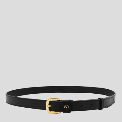 Valentino Garavani Adjustable Vlogo Signature Gold Buckle Belt In Black